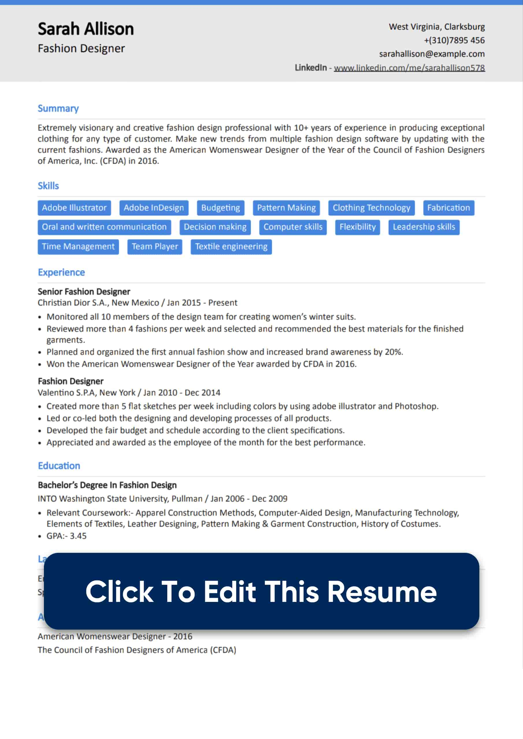 3 Fashion Designer Resume Examples & How-To Guide for 2023