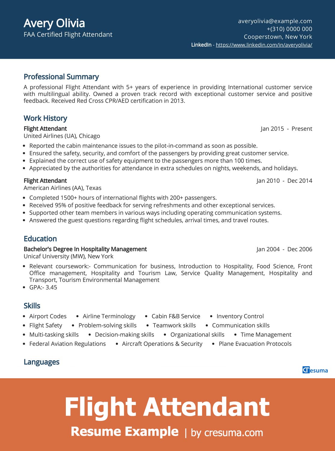 resume examples for flight attendant