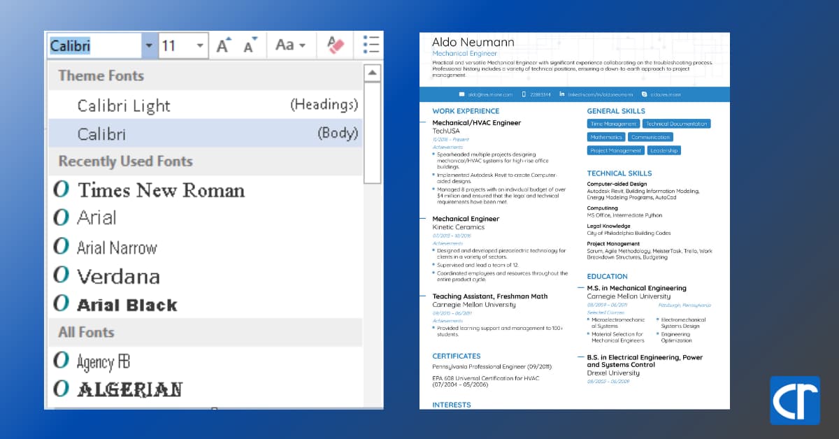 Best font resumes 2023 with font sizes