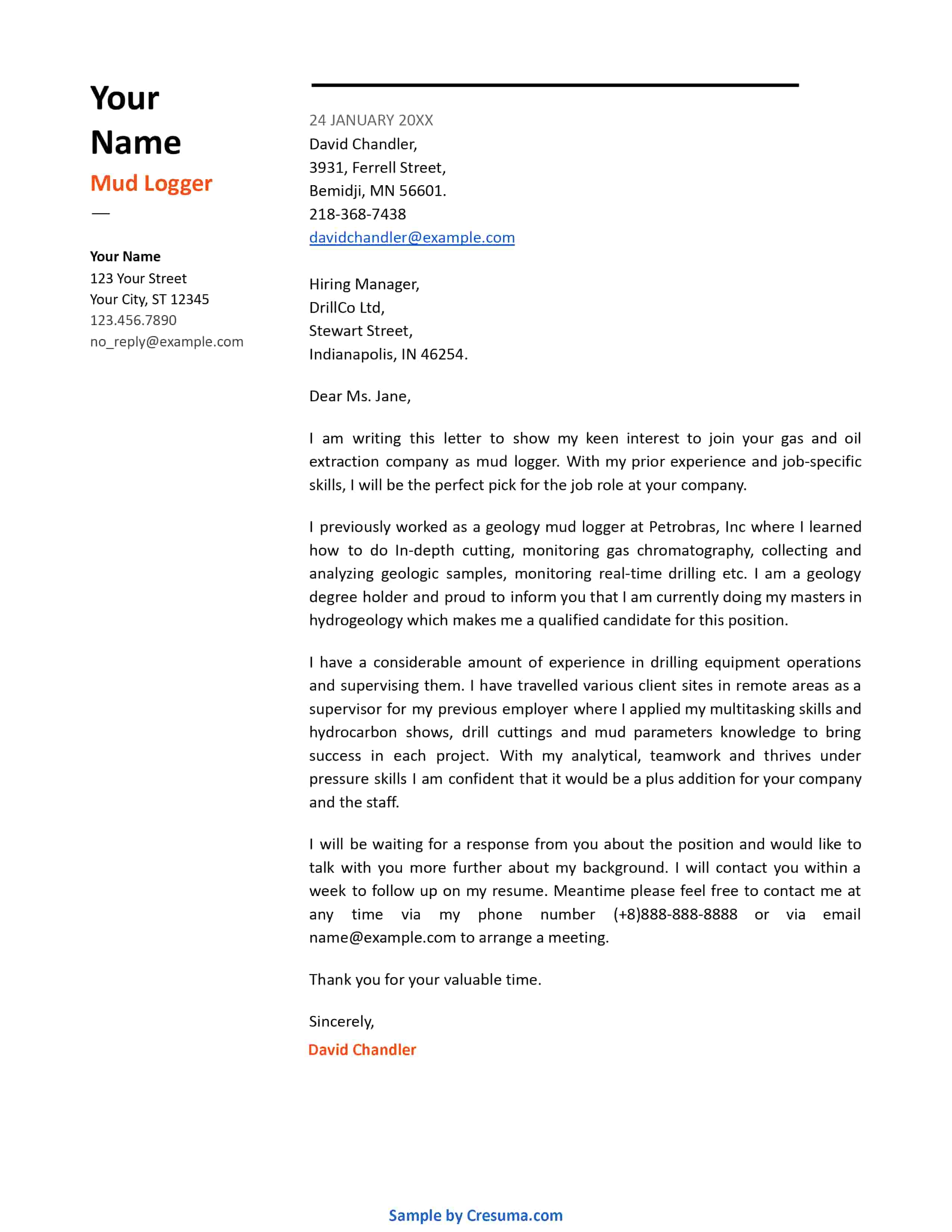 mud logger cover letter sample template 1