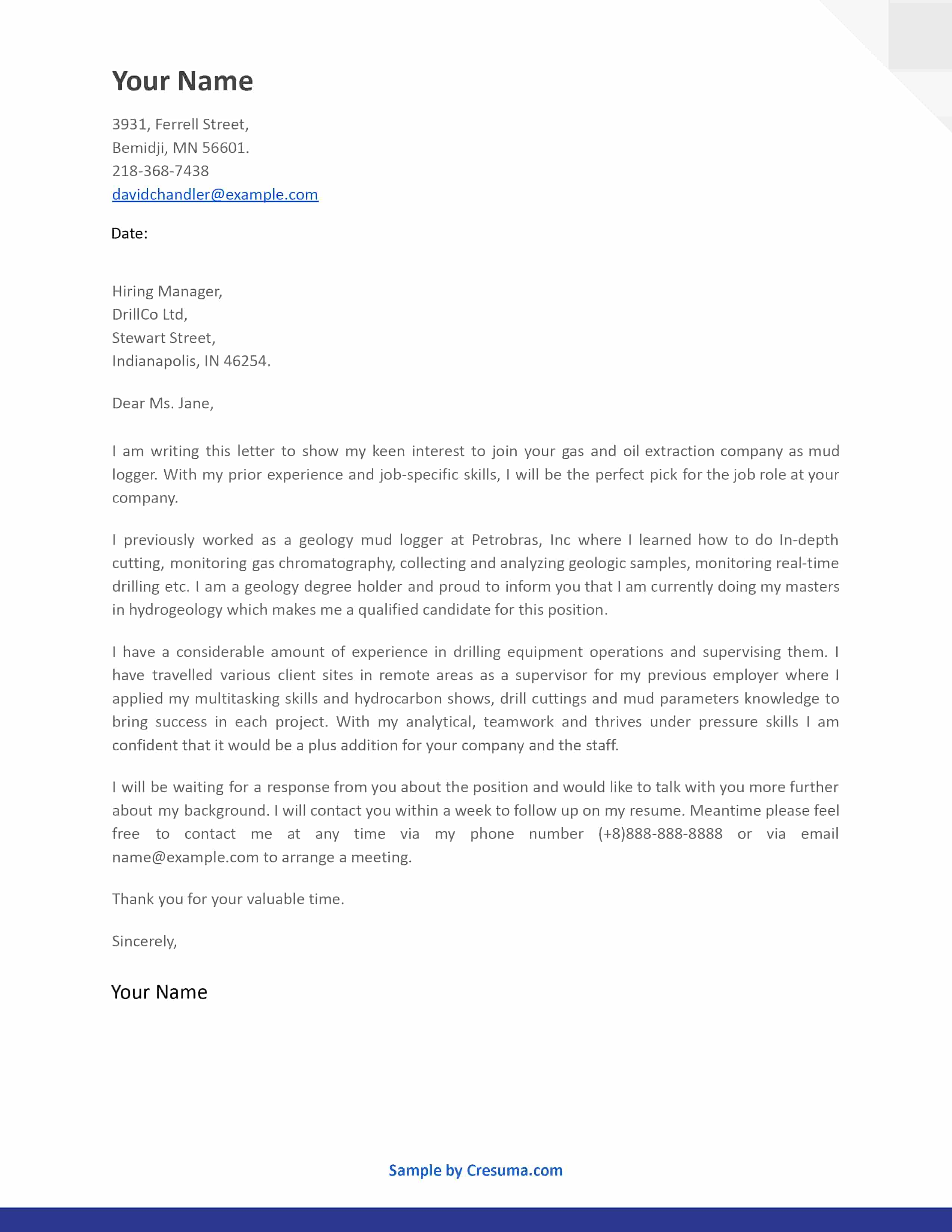 mud logger cover letter sample template 3