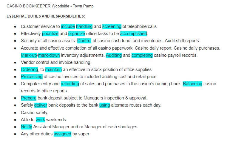 bookkeeper resume action verbs