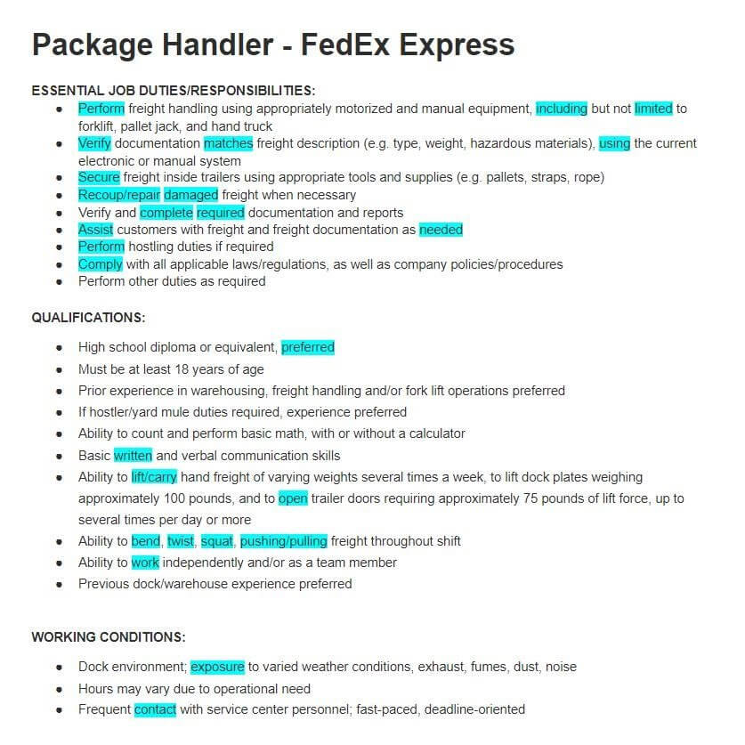 Fedex Material Handler Job Duties