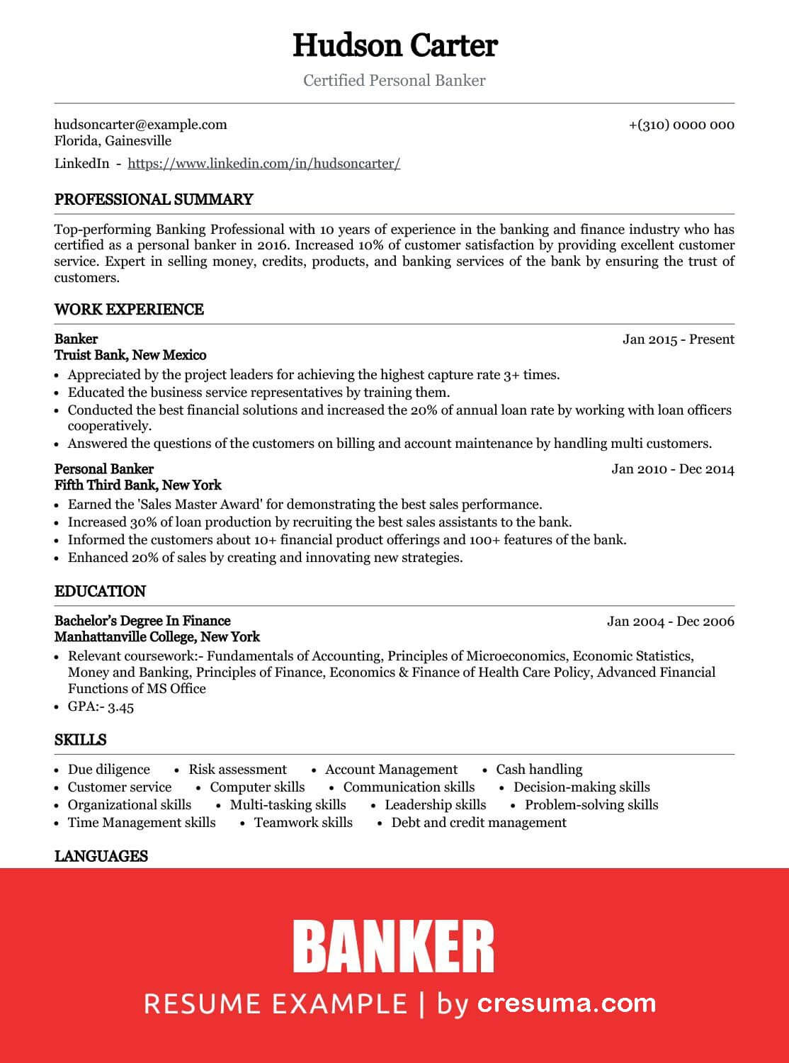 banker resume example image