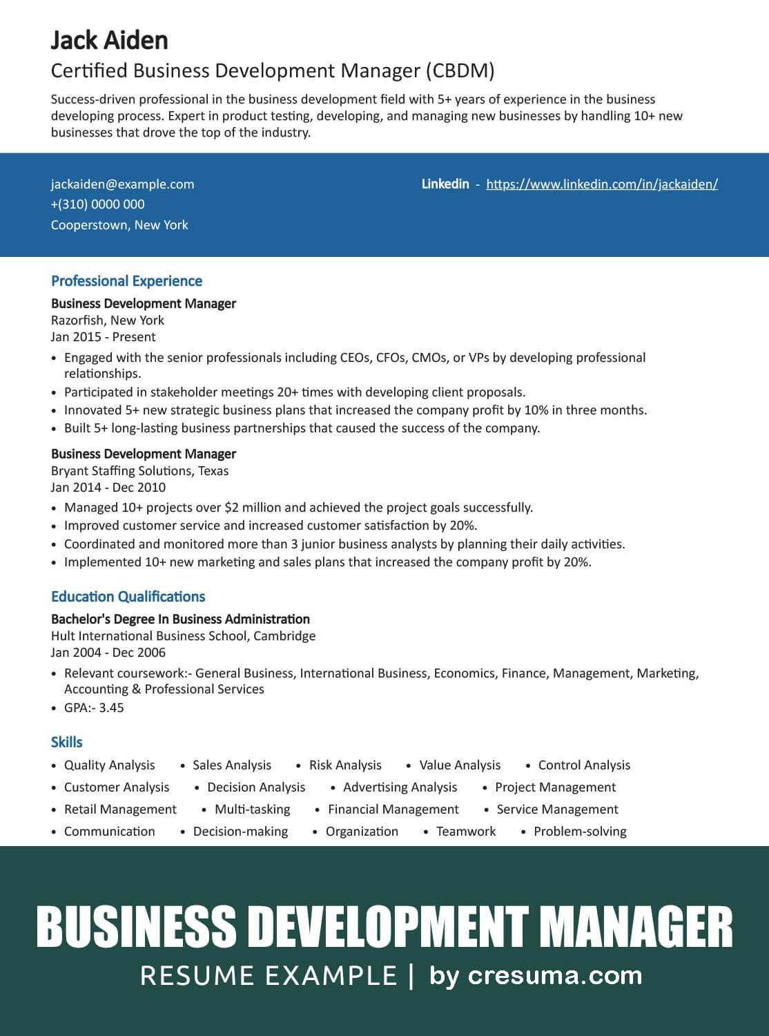 assistant business development manager resume