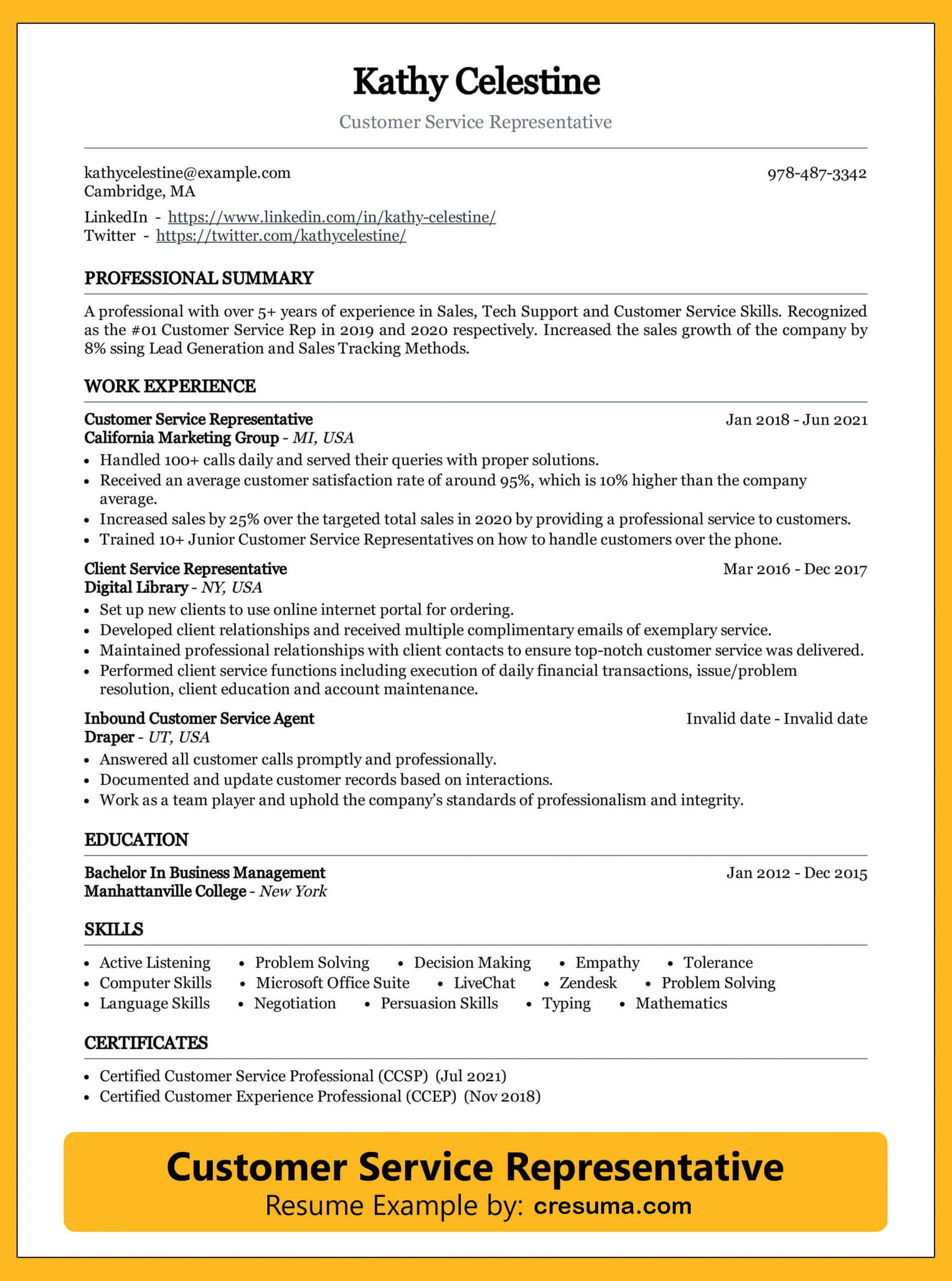 customer service job scope for resume