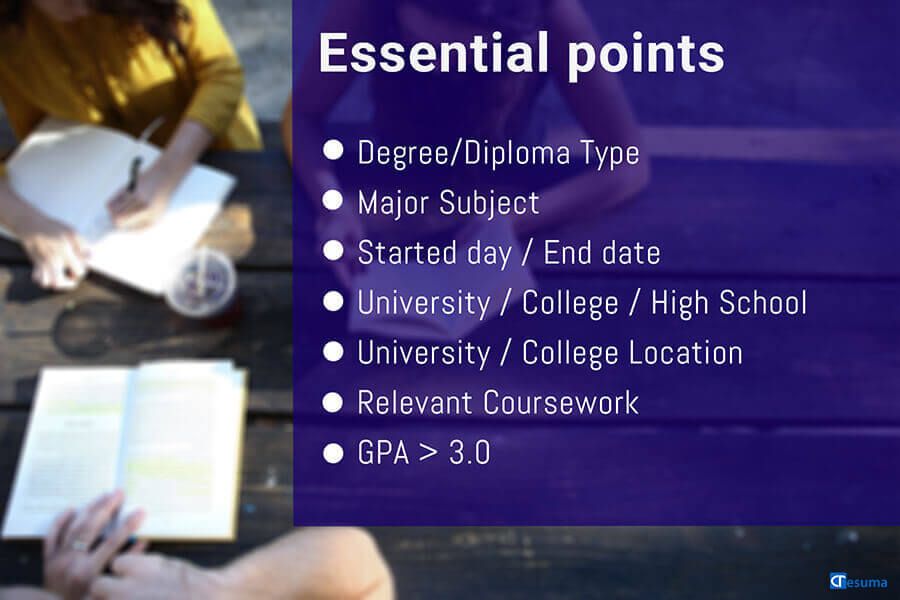 Resume education section key points