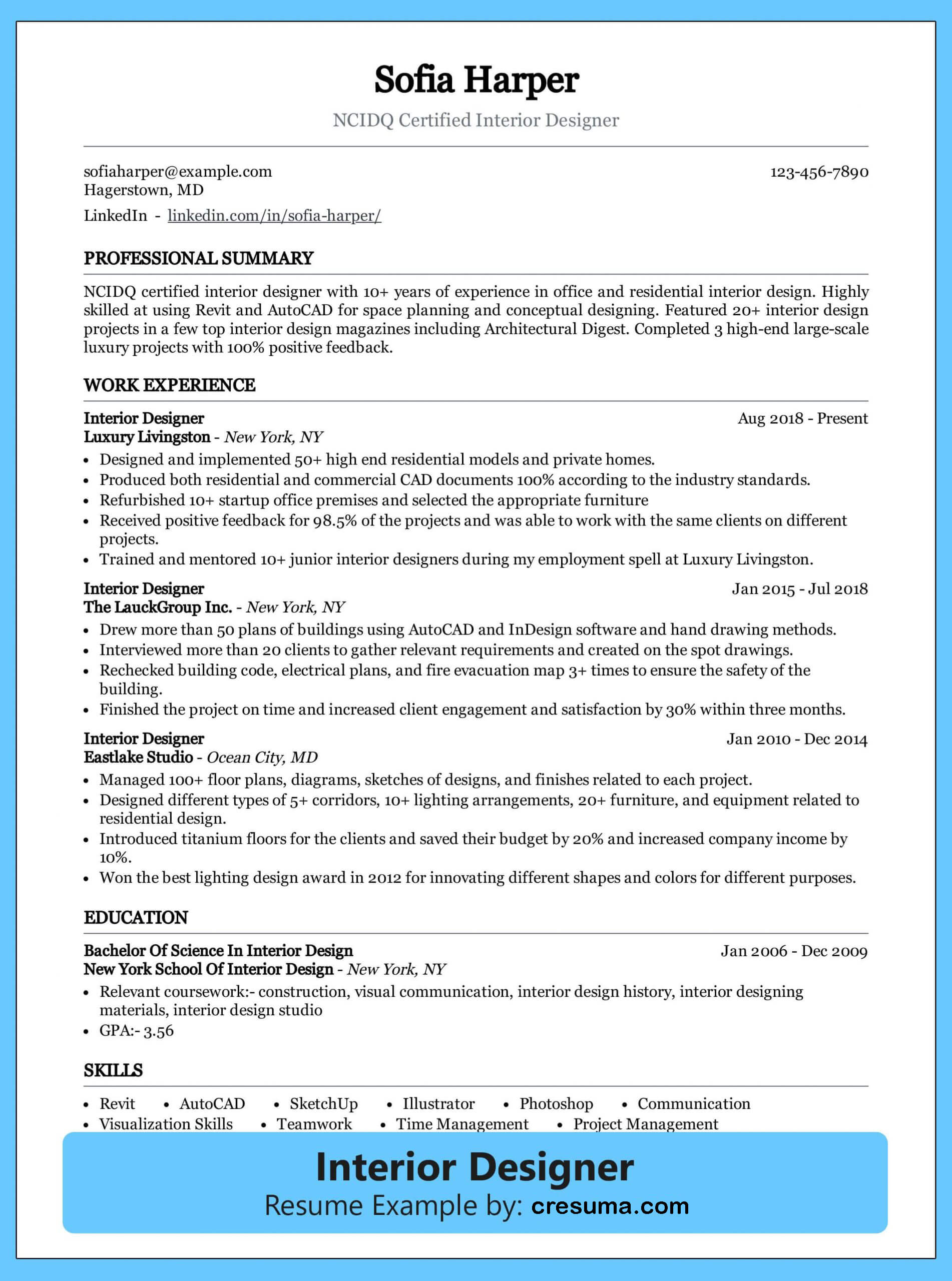 Interior Designer resume example image