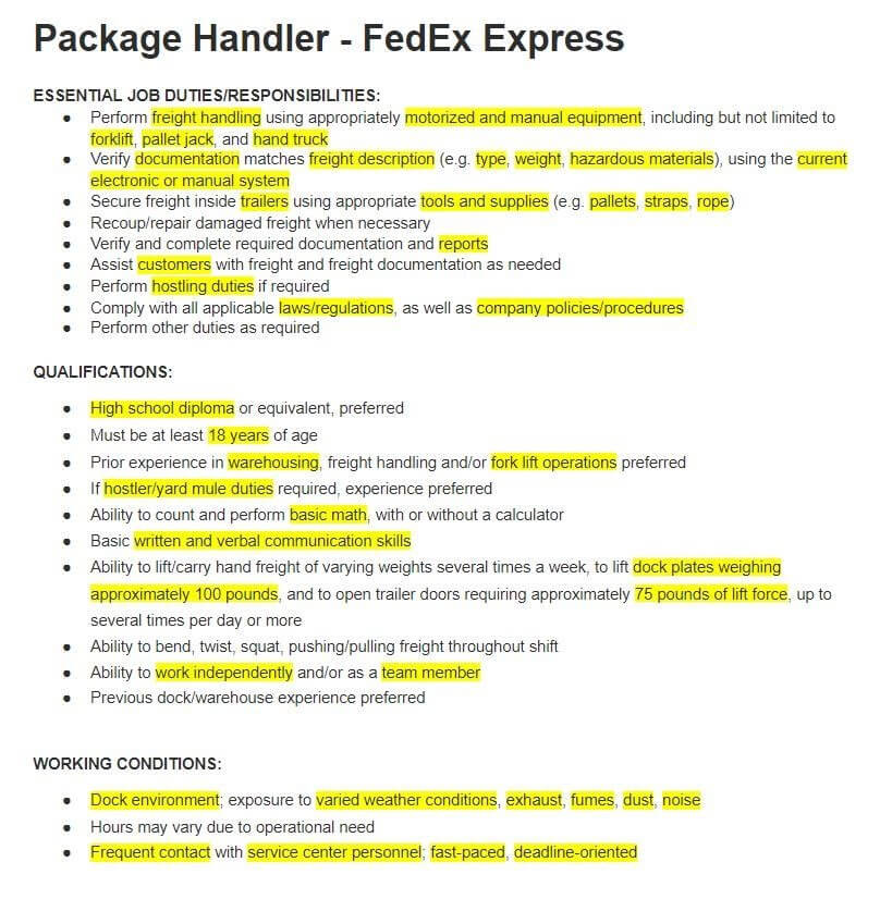 package handler job post description