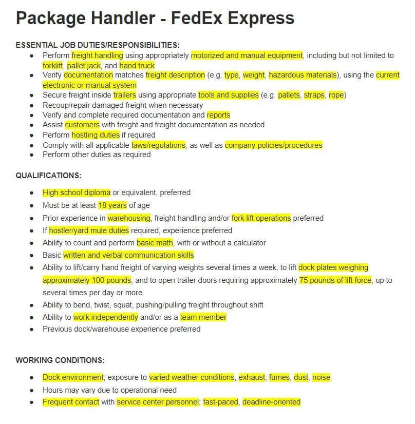 Fedex Material Handler Duties