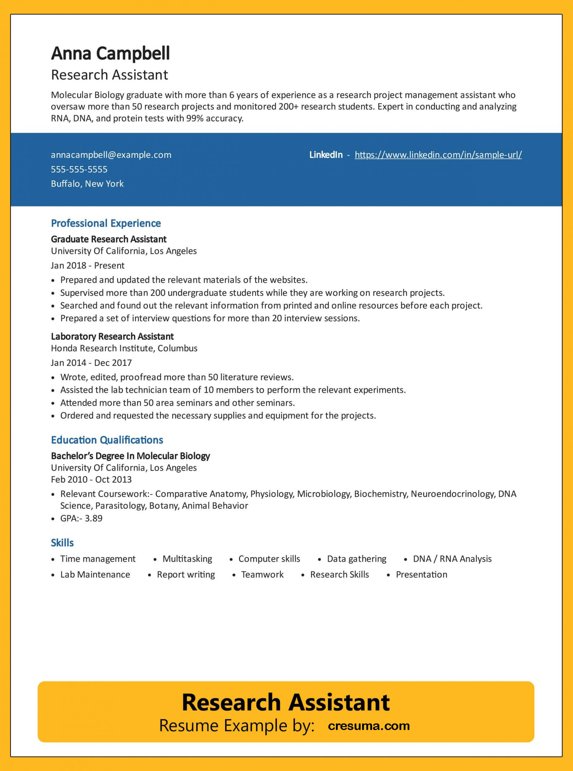 Research Assistant Resume Example [Complete Writing Guide]