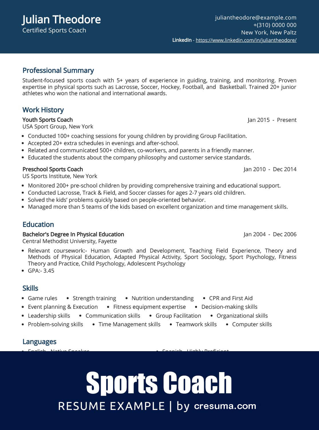 Sports Coach Resume Example image - Cresuma