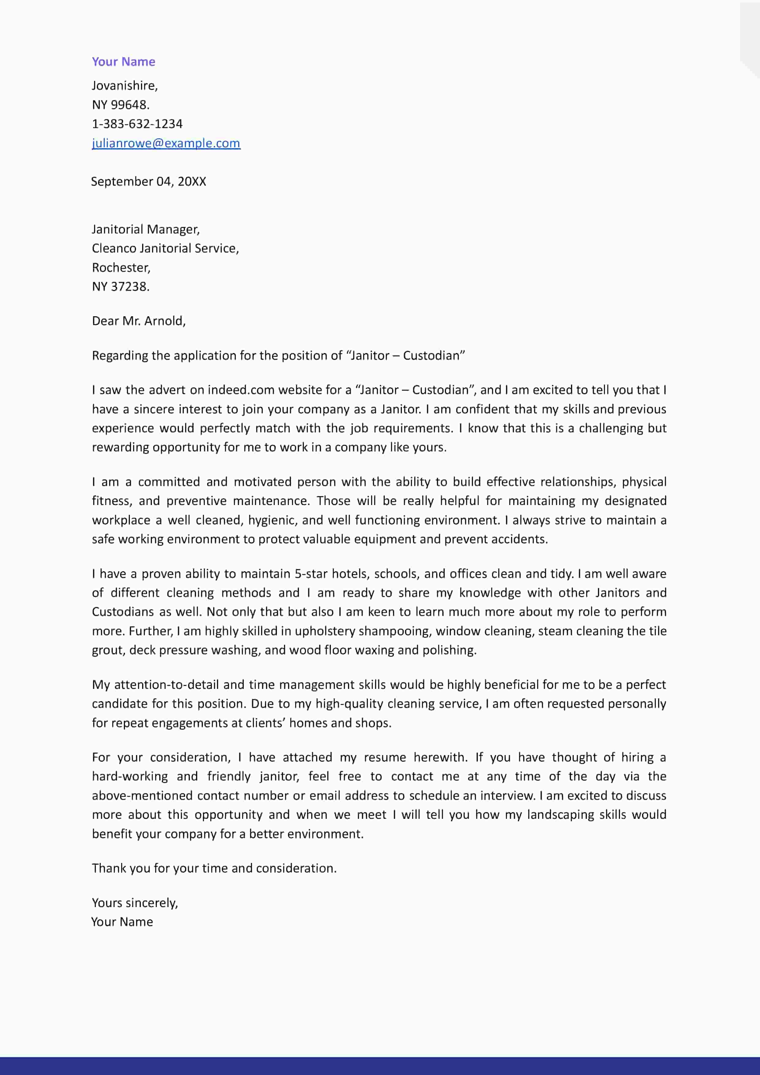 Janitor cover letter example template 3