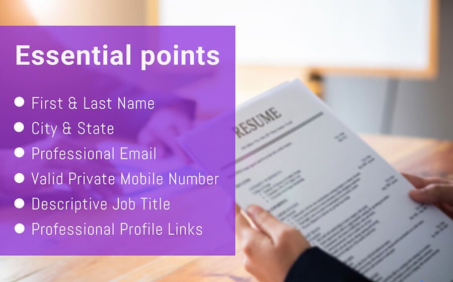The most essential points for a waiter resume header