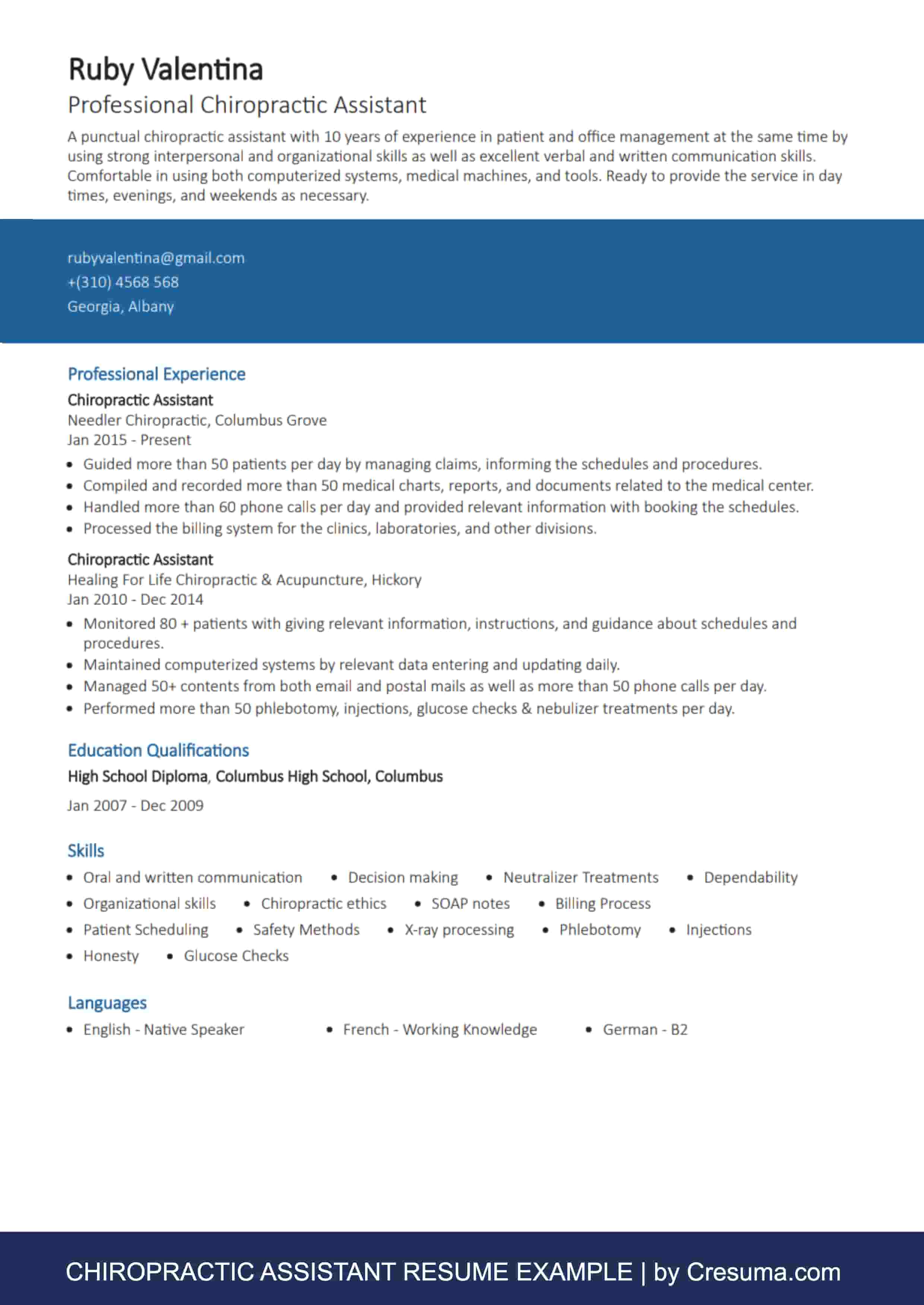 Chiropractic Assistant Resume Example Writing Guide   Chiropractic Assistant Resume Example Image 