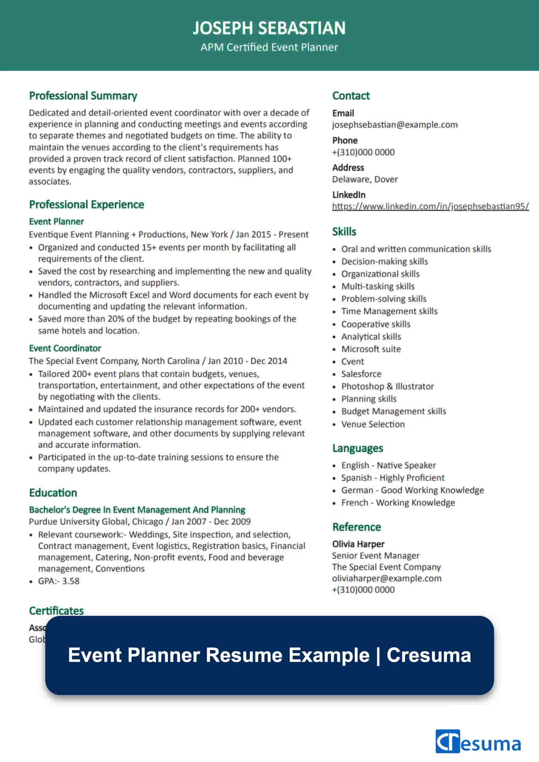 Event Planner Resume Example (+Writing Guide) Cresuma