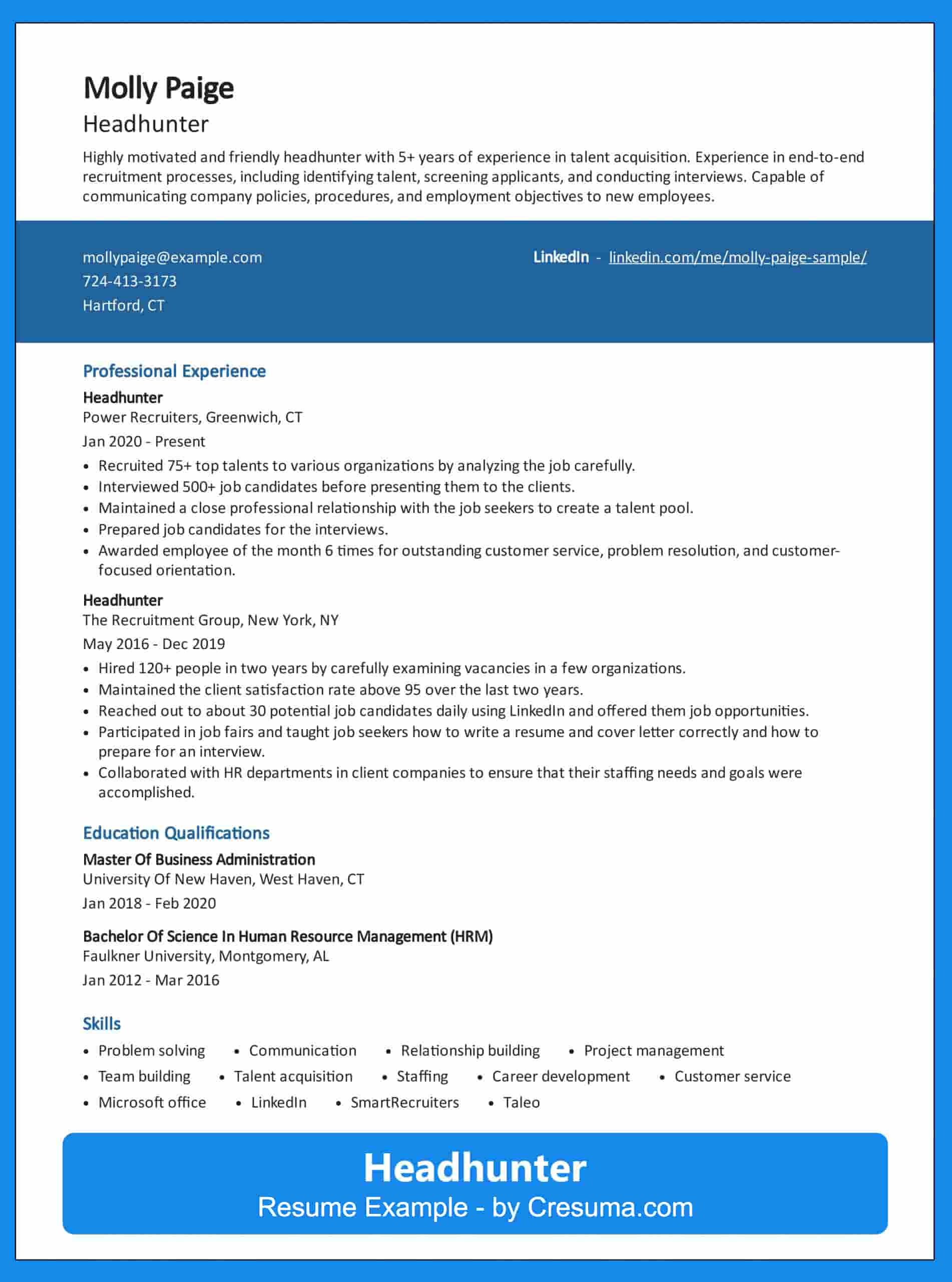 Headhunter resume example