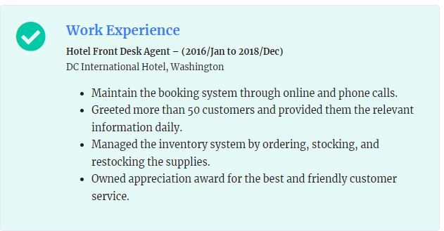 hotel front desk agent resume example work experience