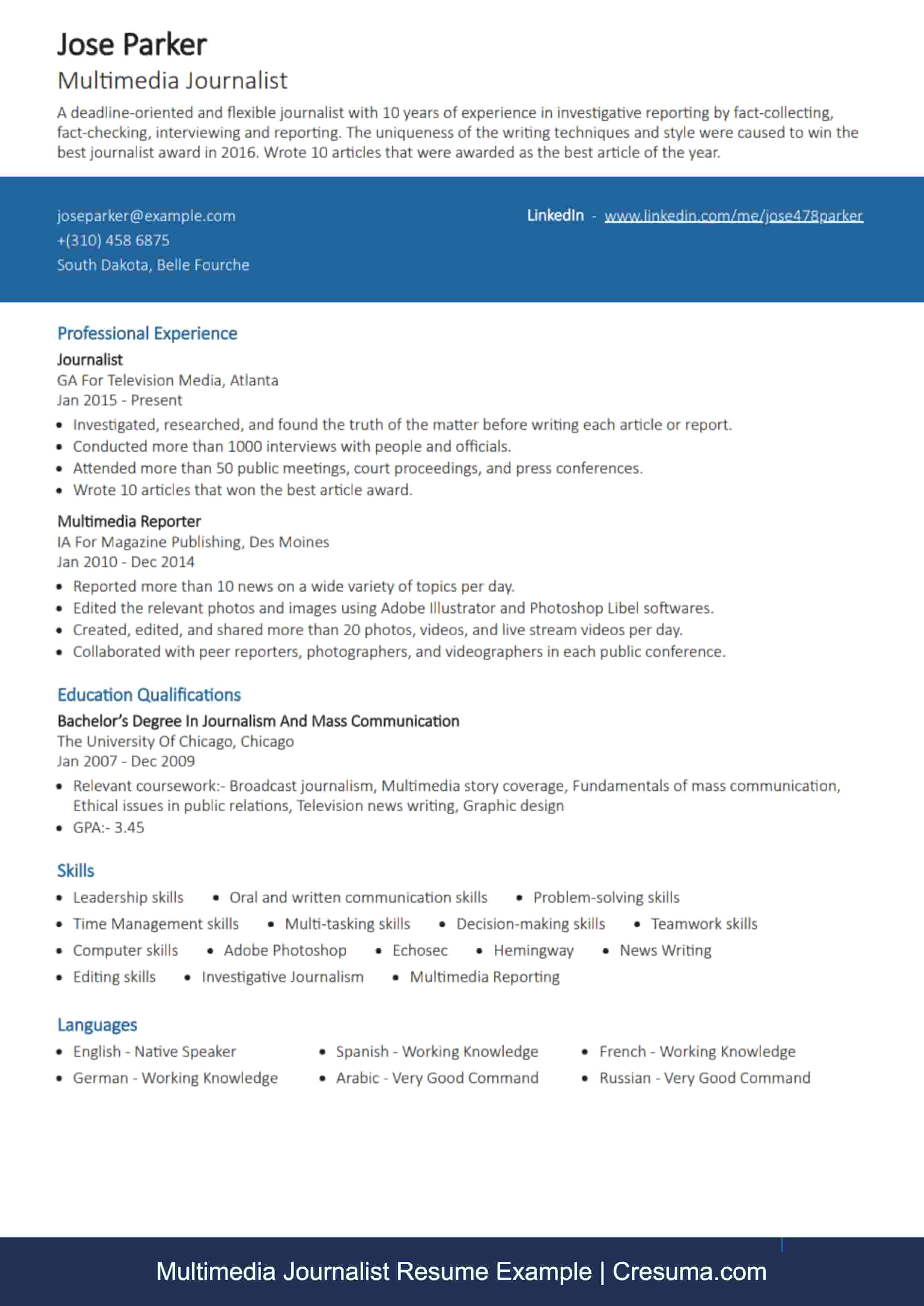 journalist resume example