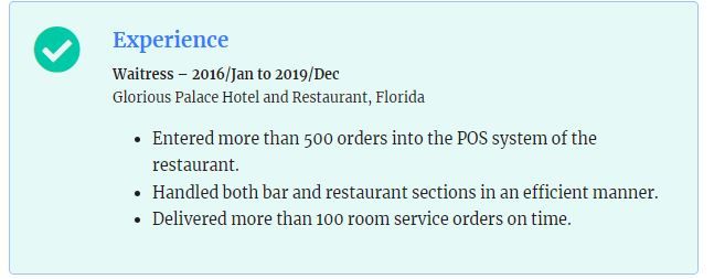 Waiter waitress resume example education section