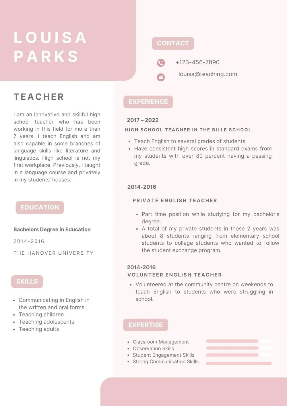 CV template for teacher