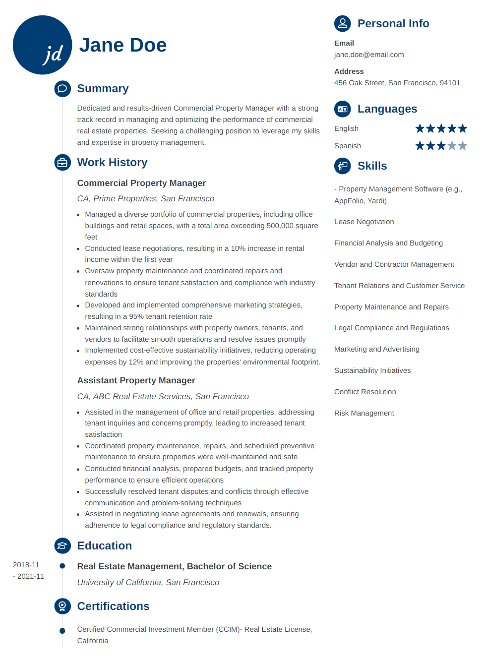 Commercial property manager resume image