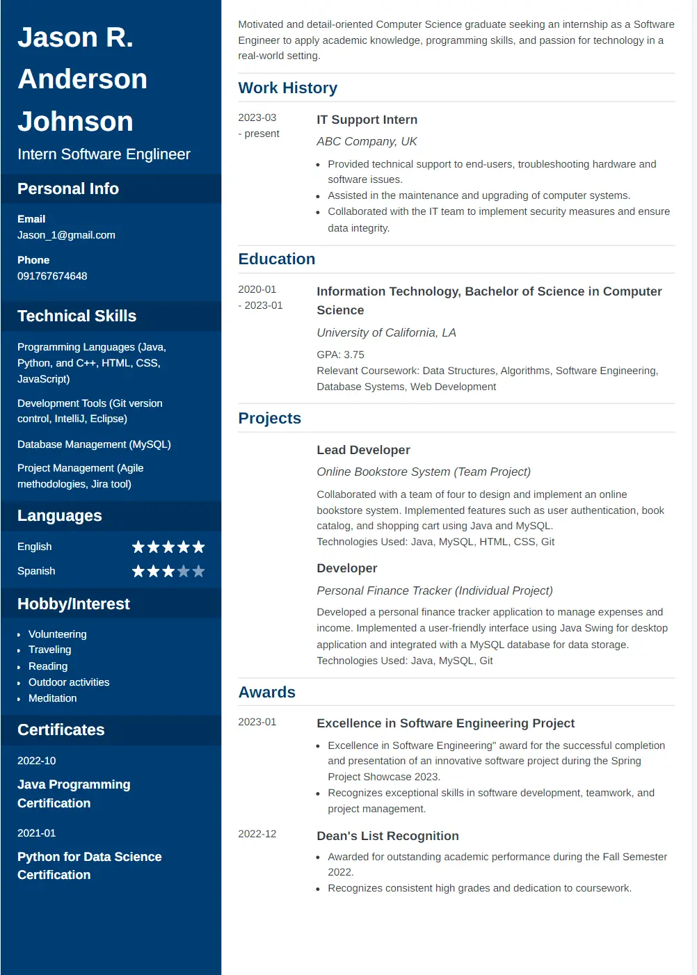 Best curriculum vitae format for freshers