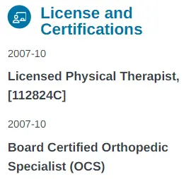 Physical Therapist License Example