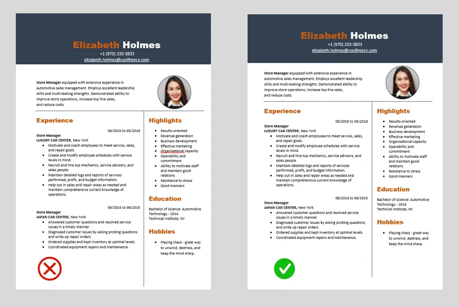 Resume margin comparison image