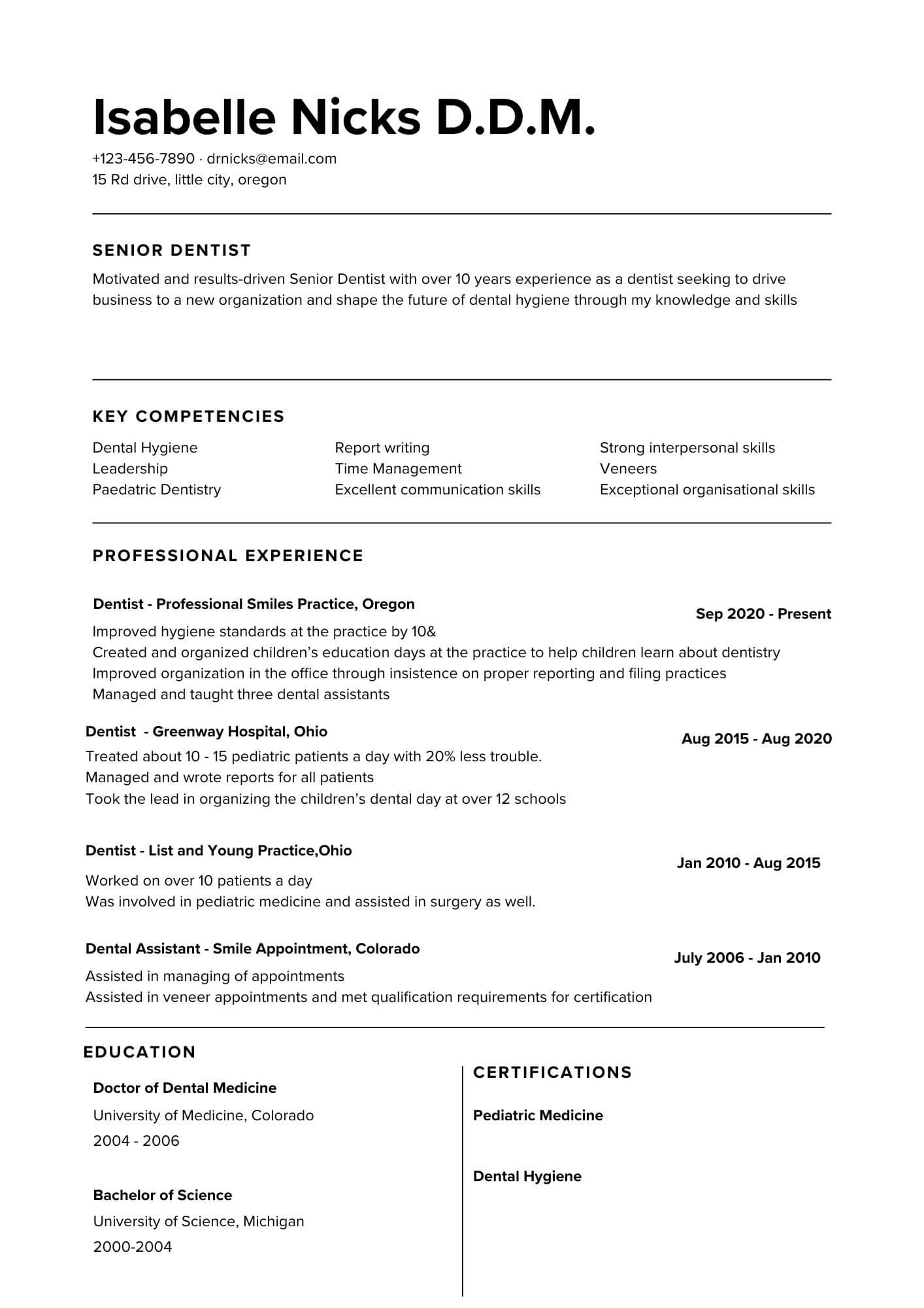 A guide to writing the best resume for a Dentist position