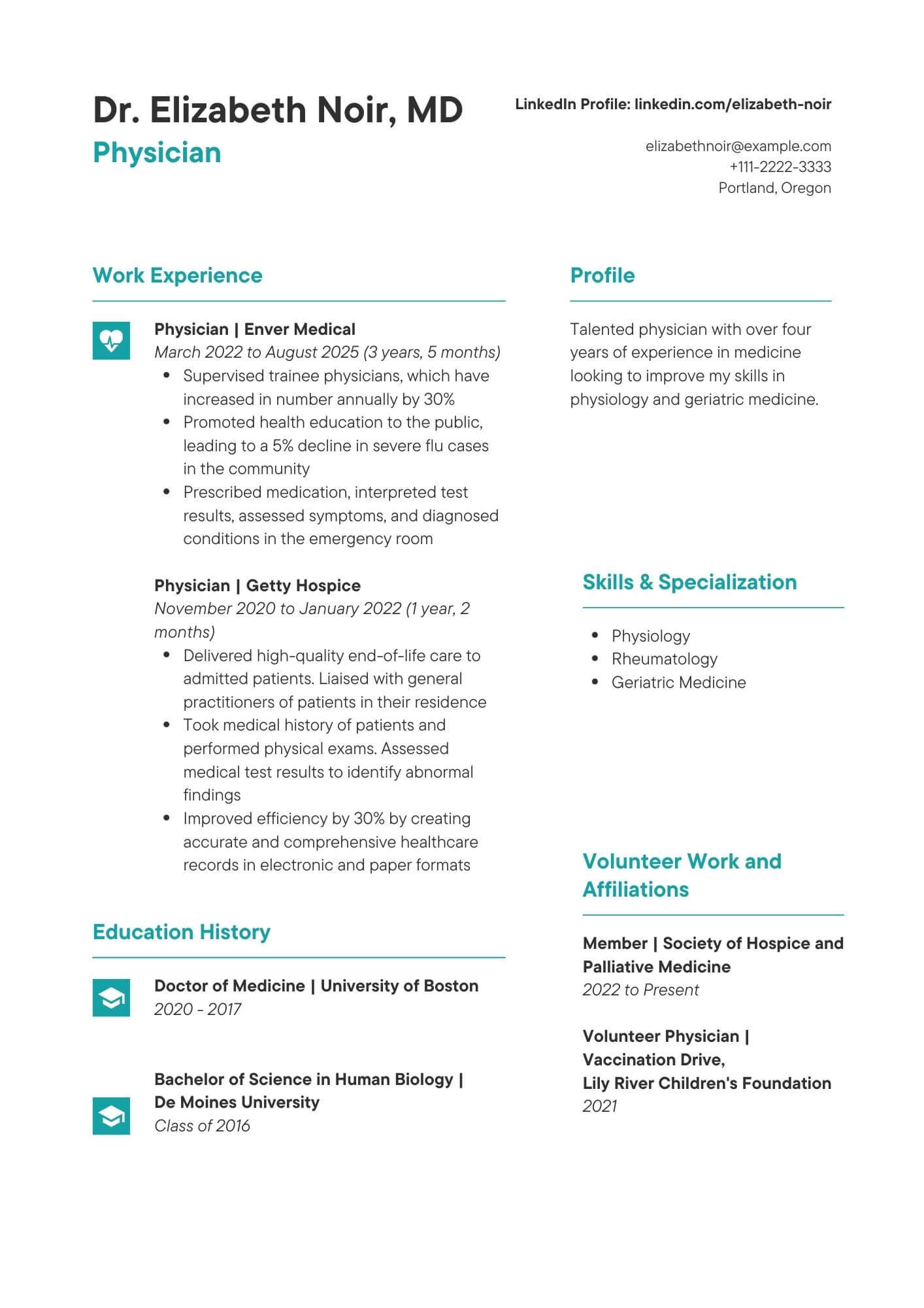 How to create a Physician resume with examples