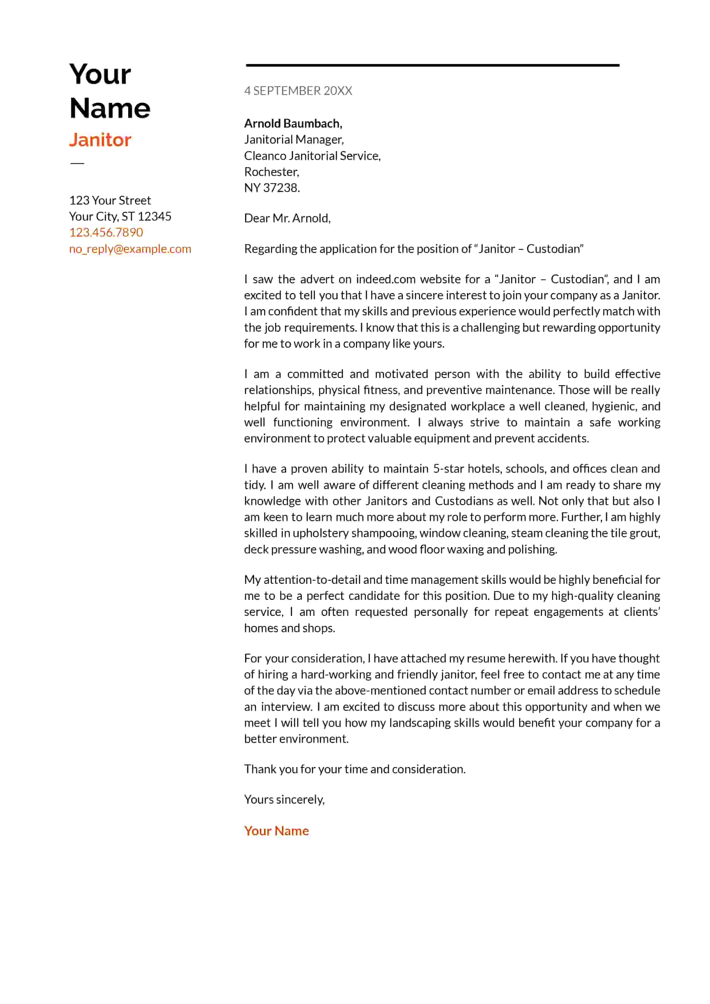 Janitor Cover Letter Example How To Write Tips Cresuma   Janitor Cover Letter Example Format 2 . 