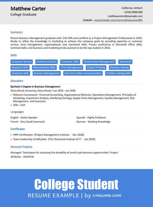 College Student Resume Example with Pro Tips | Cresuma