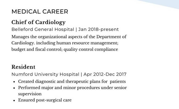 Cardiologist Resume Format with Examples